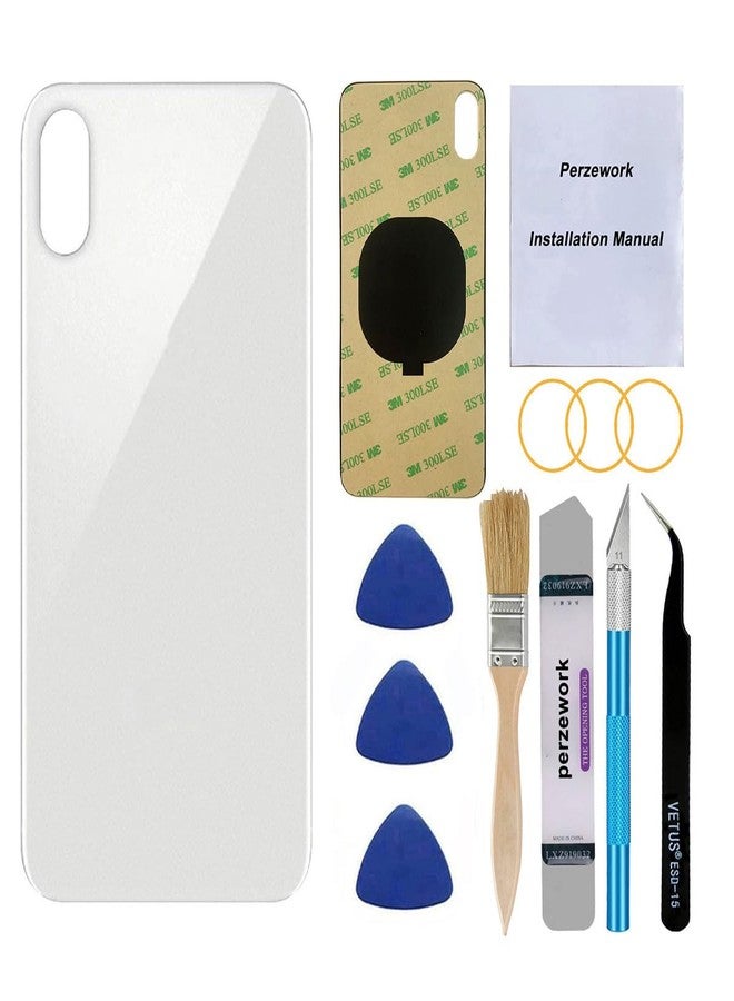 Perzework زجاج خلفي بديل أصلي من بيرز وورك لهاتف آيفون Xs ماكس 6.5 بوصة مع مجموعة أدوات إصلاح ومادة لاصقة مثبتة مسبقًا (فضي) - Image 1